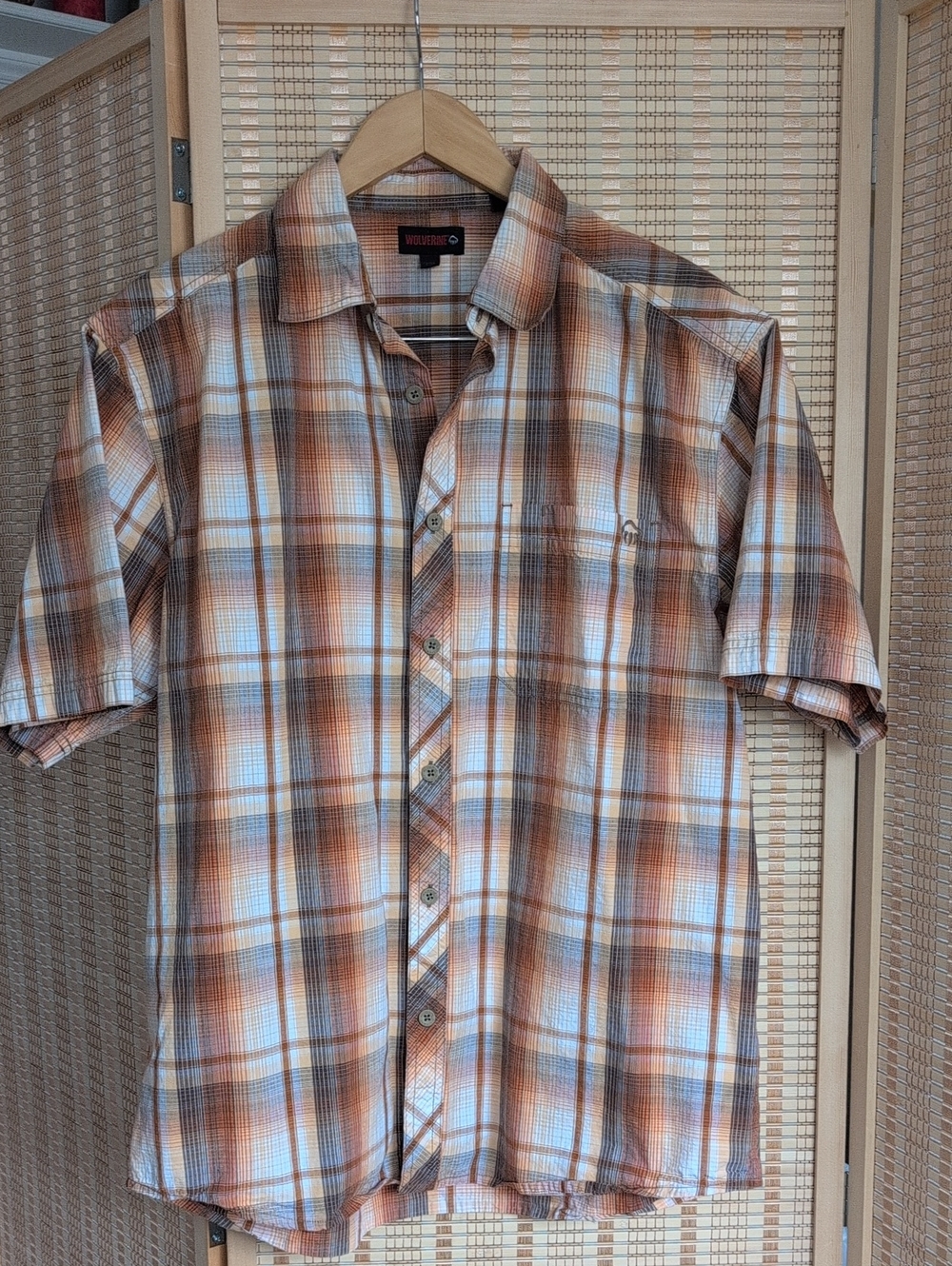 Wolverine Plaid Short-Sleeve Shirt in Brown, Orange and White - Wrangler